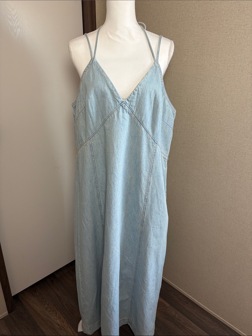 Universal Threads Womens Cami Denim Maxi Dress Sz XL Light Wash Western Boho NWT